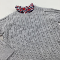 Grey Knitted Jumper with Mock Shirt Collar - Boys 9-12 Months