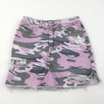 Purple & Grey Camo Denim Skirt - Girls 12 Years