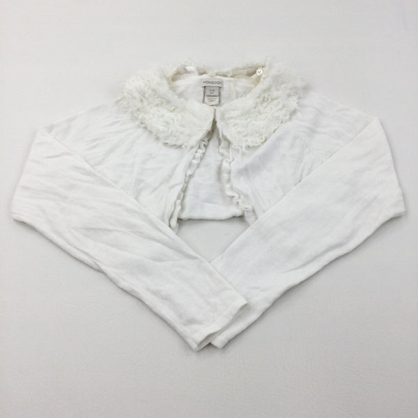 White Cardigan with Removable Fluff - Girls 11-12 Years
