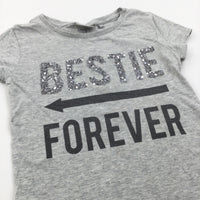 'Bestie Forever' Sequins Grey Mottled T-Shirt - Girls 6 Years