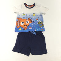 'Oh! Hello There' Nemo Blue, White & Navy T-Shirt & Jersey Shorts Set - Boys 3-6 Months