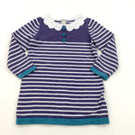 Navy & White Striped Knitted Dress - Girls 9-12 Months