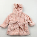 Stars Peach Fluffy Dressing Gown with Hood & Ears - Girls 9-12 Months