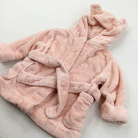 Stars Peach Fluffy Dressing Gown with Hood & Ears - Girls 9-12 Months