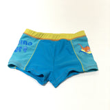 Surfing Dinosaur Blue & Yellow Swimming Trunks - Boys 2-3 Years