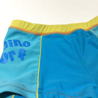 Surfing Dinosaur Blue & Yellow Swimming Trunks - Boys 2-3 Years