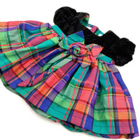 Colourful Checked Black Velvet Party Dress with Bows - Girls 12 Months