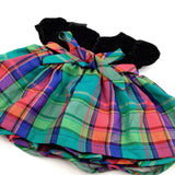 Colourful Checked Black Velvet Party Dress with Bows - Girls 12 Months