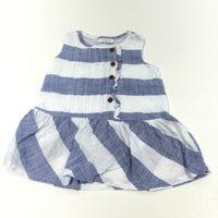 Blue & White Striped Cotton Sleeveless Dress - Girls 3-6 Months