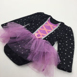 Stars Glittery Pink & Black Long Sleeve Bodysuit with Attached Net Skirt - Girls 9-12 Months