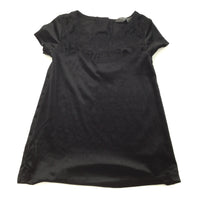 Black Velvet Look Short Sleeve Dress - Girls 6-9 Months