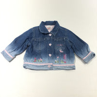 'Next Baby' Flowers & Butterflies Embroidered Mid Blue Lined Denim Jacket - Girls 3-6 Months