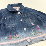 'Next Baby' Flowers & Butterflies Embroidered Mid Blue Lined Denim Jacket - Girls 3-6 Months