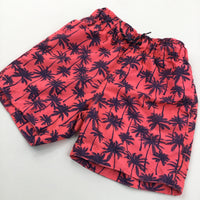 Palm Trees Navy & Neon Pink Swimming Shorts - Boys 7-8 Years