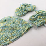 Blue, Green & Yellow Hat, Mitts & Booties Set - Boys 9-12 Months