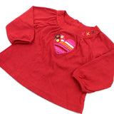 Heart & Flowers Appliqued Red Jersey Long Sleeve Top - Girls 9-12 Months