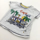 'Safari Surf' Campervan & Animals Grey & White Striped T-Shirt - Boys 12-18 Months