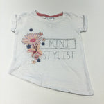 'Mini Stylist' Flowers White & Pink T-Shirt with Diagonal Hem Line - Girls 3-6 Months
