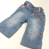 Flowers Embroidered Mid Blue Lightweight Denim Jeans - Girls 3-6 Months