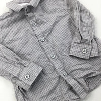 Grey, White & Burgundy Check Long Sleeve Shirt - Boys 9-12 Months