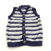 Navy, Grey & Peach Striped Lightweight Knitted Tank Top Cardigan - Boys 12-18 Months