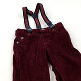 Burgundy Lined Cord Trousers with Detachable Braces - Boys 12-18 Months