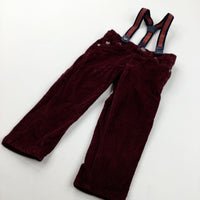 Burgundy Lined Cord Trousers with Detachable Braces - Boys 12-18 Months