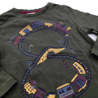 Train Track Dark Green Long Sleeve Top - Boys 12-18 Months