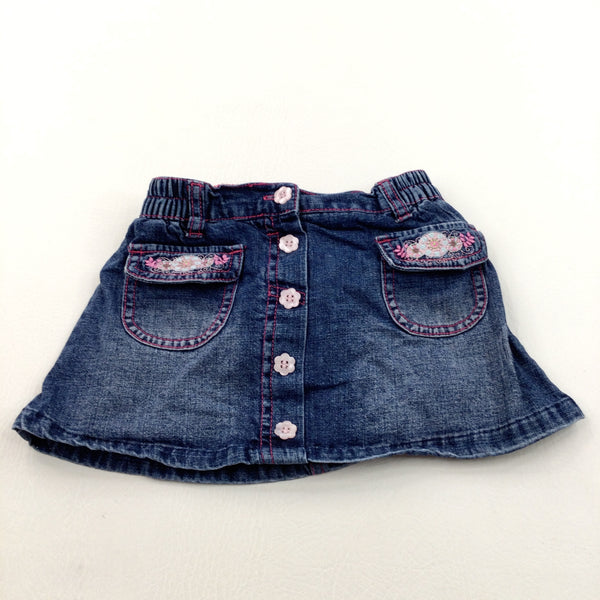 Flowers Embroidered Pink Mid Blue Denim Skirt Girls 12 18 Months Katie s Kids Clothes