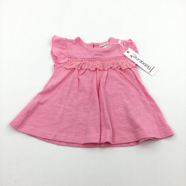 **NEW** Pink T-Shirt with Lacey Detail - Girls 6-9 Months