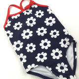 Flowers Navy & White Swimming Costume - Girls 9-12 Months