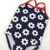 Flowers Navy & White Swimming Costume - Girls 9-12 Months