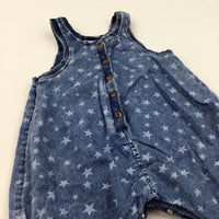 Stars Blue Denim Effect Cotton Jumpsuit - Girls 12-18 Months