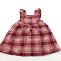 Red & Pink Checked Lined Thick Cotton Dress - Girls 12-18 Months