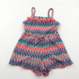 Neon Orange & Blue Zig Zag Pattern Lacey Playsuit - Girls 7-8 Years