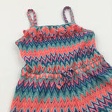 Neon Orange & Blue Zig Zag Pattern Lacey Playsuit - Girls 7-8 Years