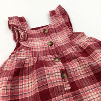 Red & Pink Checked Lined Thick Cotton Dress - Girls 12-18 Months