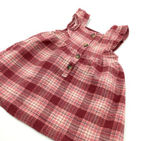 Red & Pink Checked Lined Thick Cotton Dress - Girls 12-18 Months