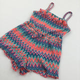 Neon Orange & Blue Zig Zag Pattern Lacey Playsuit - Girls 7-8 Years