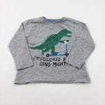 'Powered By Dino Might' Dinosaur Grey Long Sleeve Top - Boys 3-4 Years