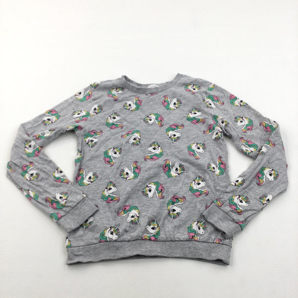 Colourful Unicorns Grey Lightweight Sweatshirt - Girls 8-10 Years