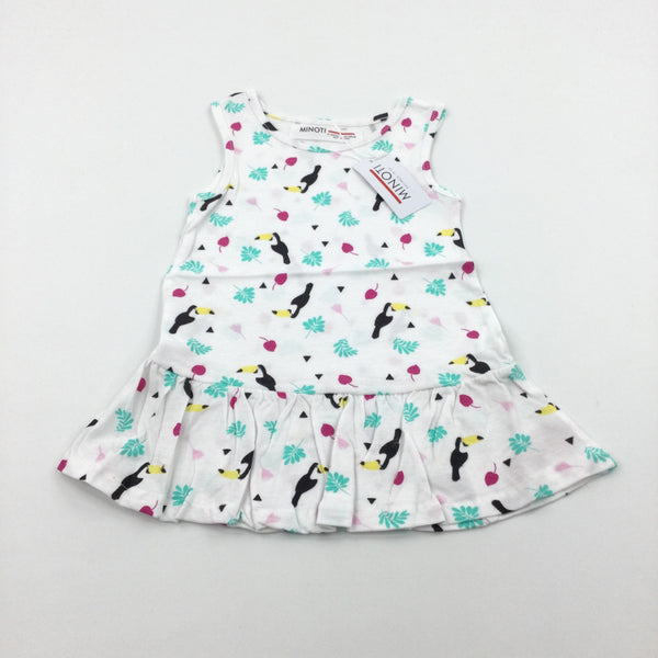 **NEW** Toucan & Leaves Colourful White Dress - Girls 9-12 Months