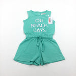 **NEW** ' Oh Beach Days' Shiny Mint Green Playsuit- Girls 9-12 Months