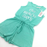 **NEW** ' Oh Beach Days' Shiny Mint Green Playsuit- Girls 9-12 Months