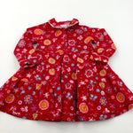 Flowers Red Cord Dress - Girls 12-18 Months