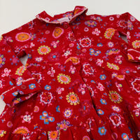 Flowers Red Cord Dress - Girls 12-18 Months