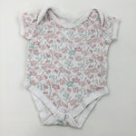 Flowers Pink & White Short Sleeve Bodysuit - Girls 0-3 Months