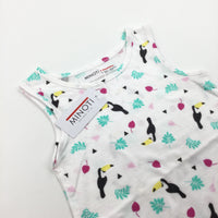 **NEW** Toucan & Leaves Colourful White Dress - Girls 12-18 Months