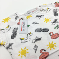 **NEW** Flamingo Unicorn Pineapple Etc White T-Shirt - Girls 12-18 Months