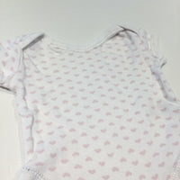 Pink Hearts White Short Sleeve Bodysuit - Girls Tiny Baby